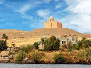 A landmark of Aswan is the Aga Khan Museum, located on the hill in Aswan seen from the water