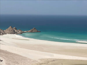 Different colored sea in a sandy bay in Socotra Island