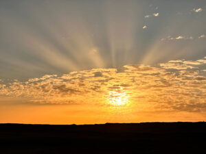 Sunset with light clouds against a dark backdrop