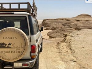 Dabuka off-road vehicle traveling through the Fayoum landscape